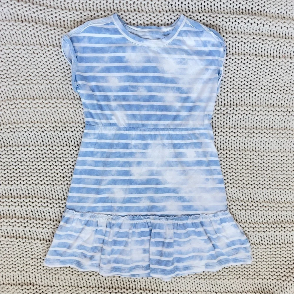 GAP Kids Blue and White Striped Ruffle T-Shirt Dress Size Small